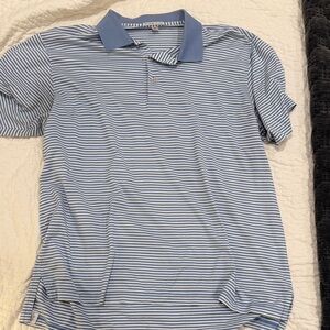 Peter Millar Light Blue and White Striped Polo
